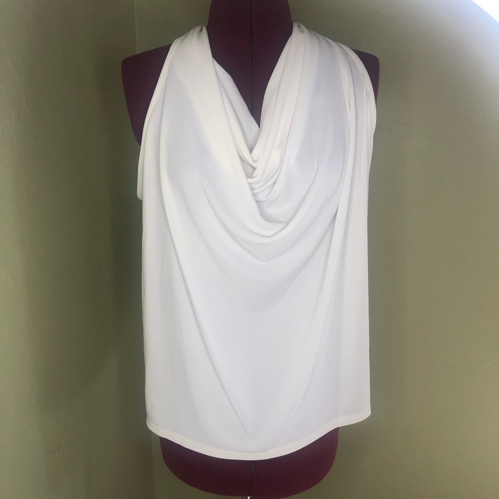Joan Vass cowl neck sleeveless white dress shirt